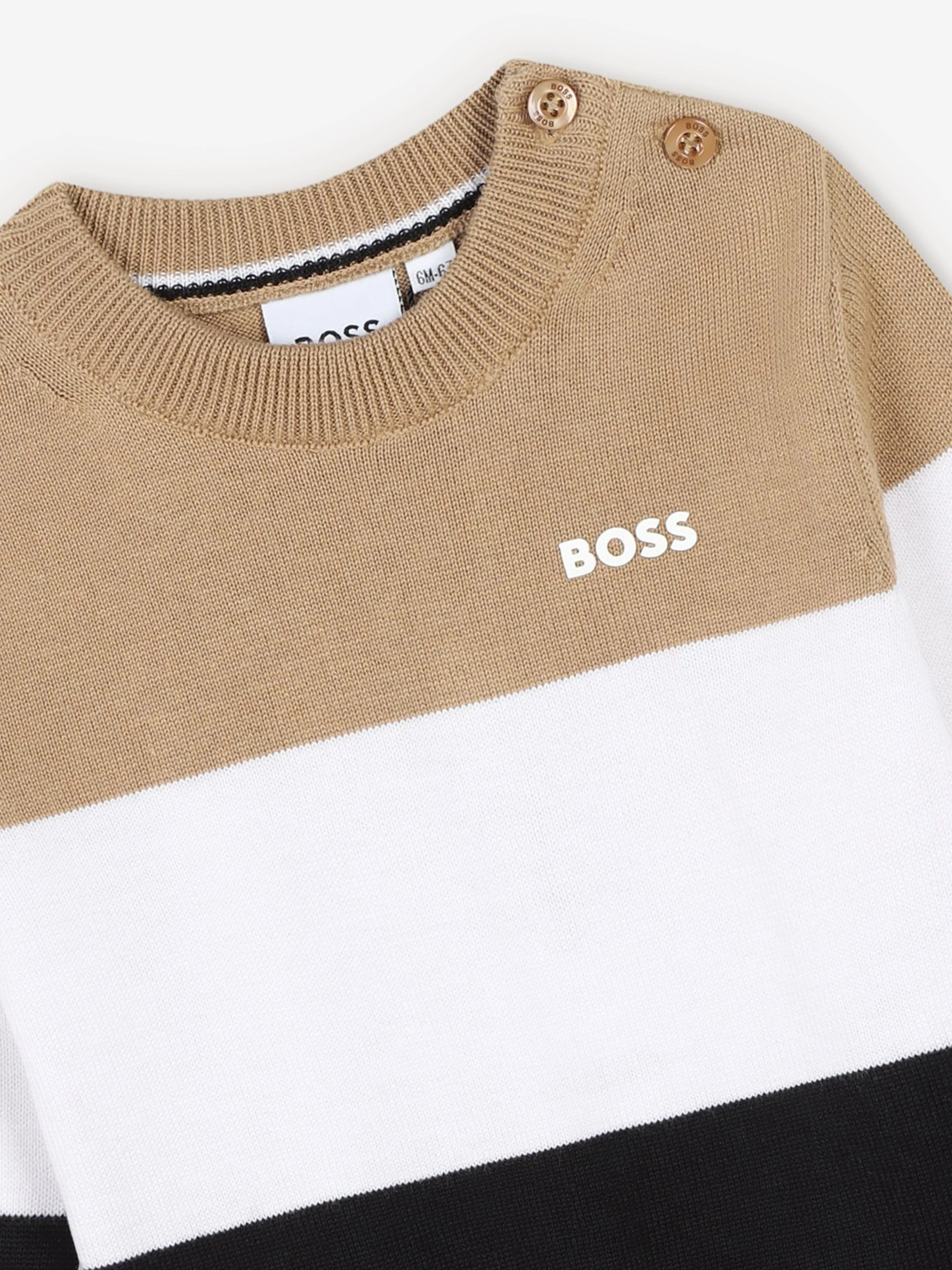 BOSS Baby Boys Striped Logo Jumper in Brown