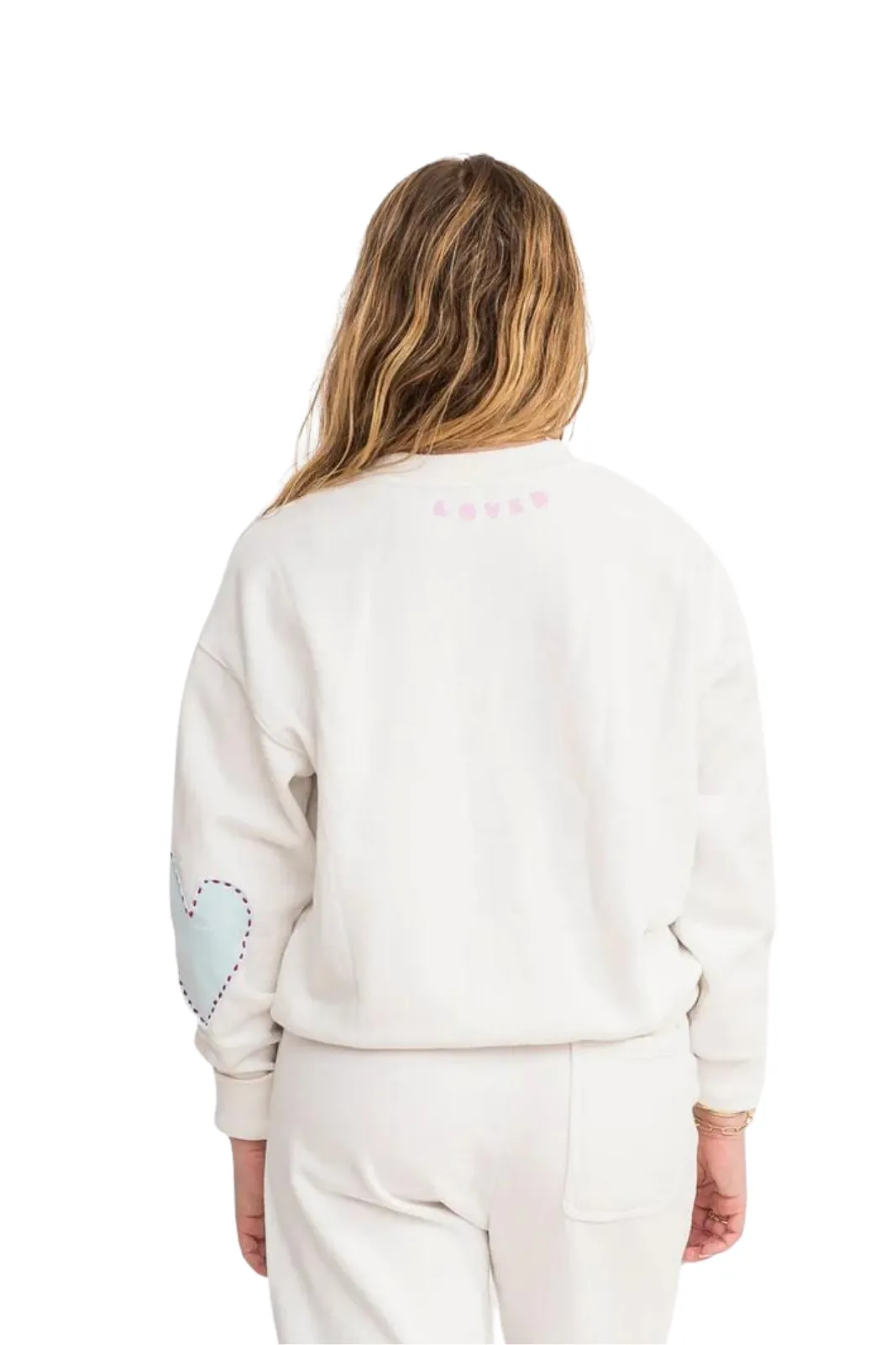 Boyfriend Sweatshirt Heart Patchwork, Cloud White