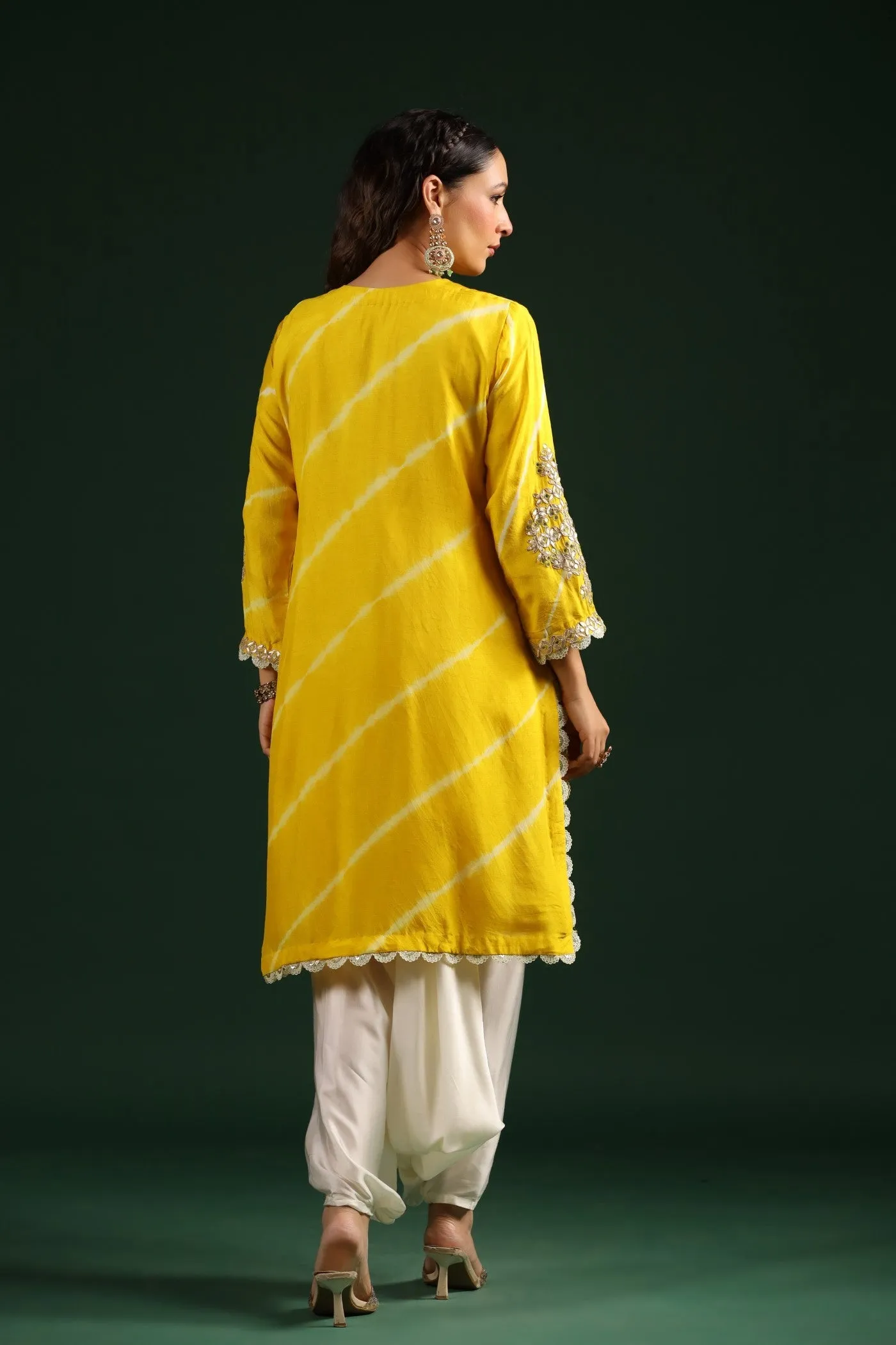 Bright Yellow Embellished Tunic With Contrast Harem Pants