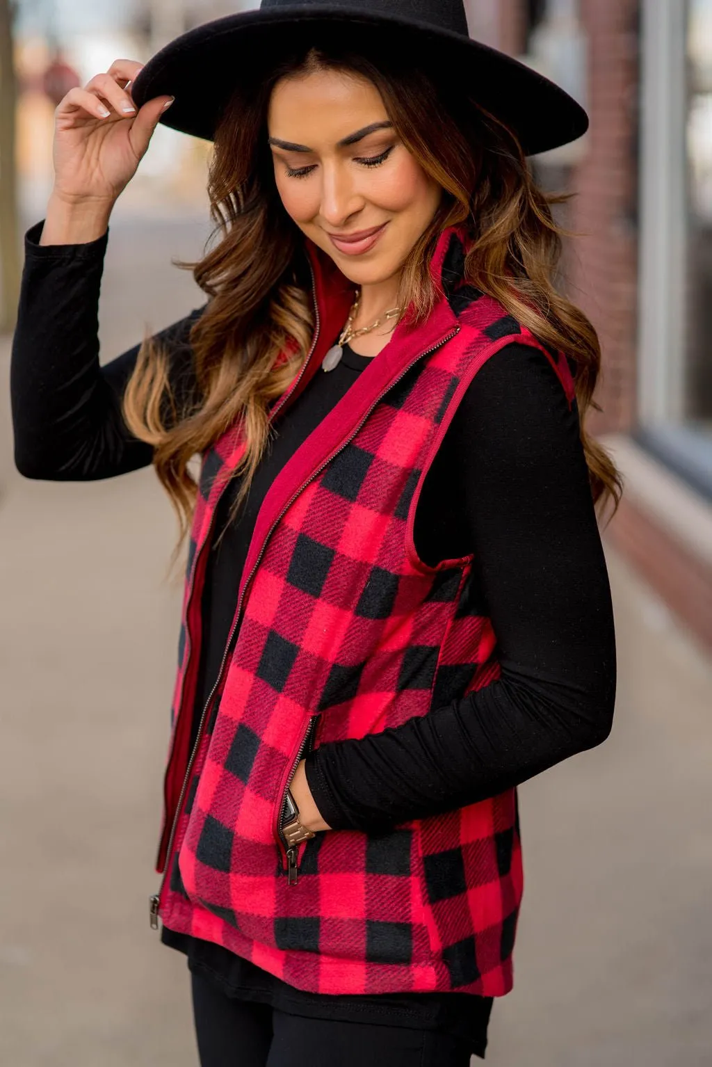 Buffalo Plaid Plush Vest