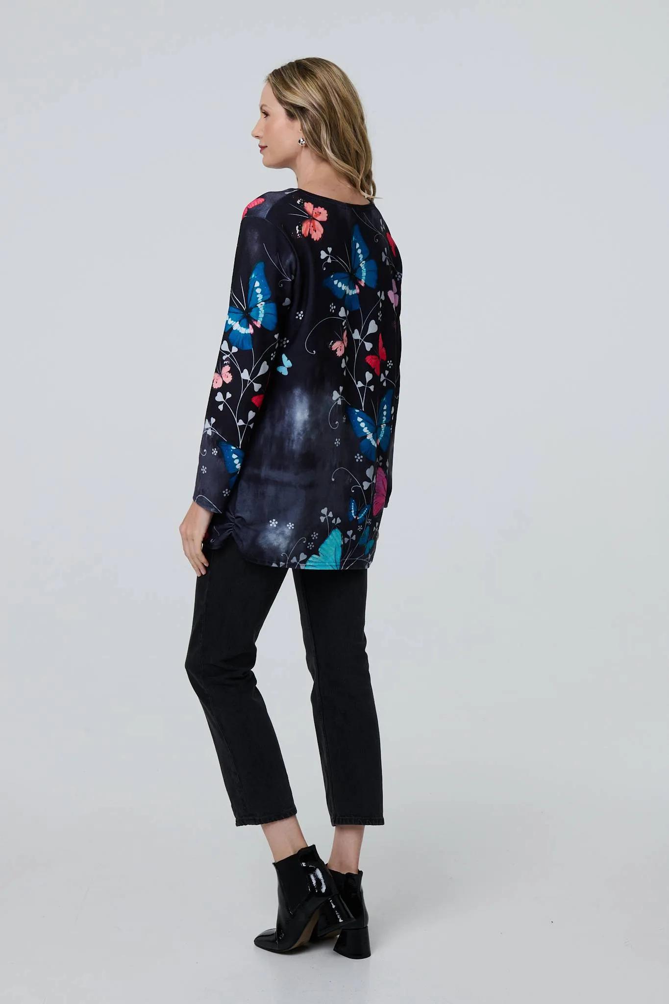 Butterfly Print Diamante Detail Tunic