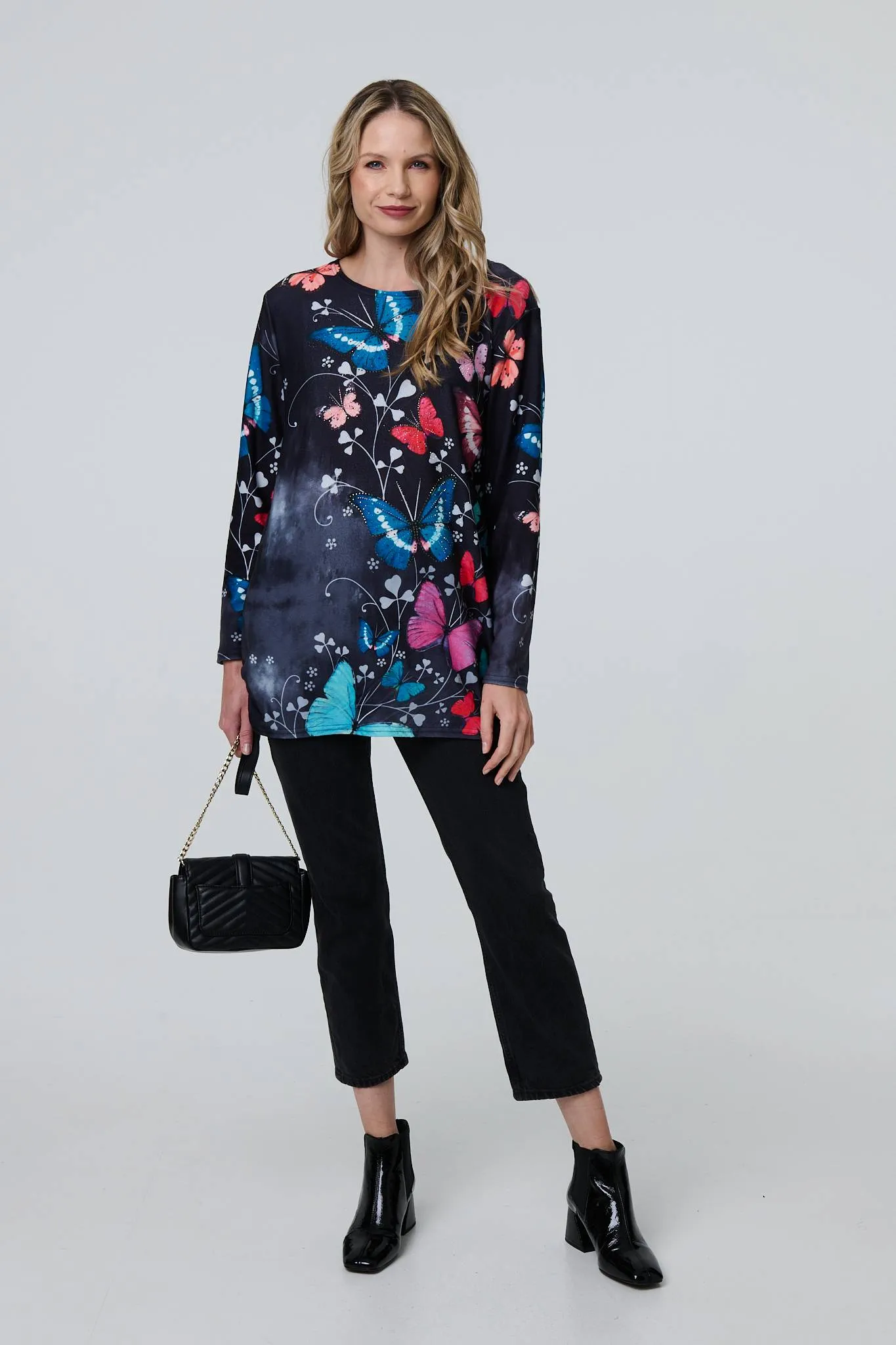 Butterfly Print Diamante Detail Tunic