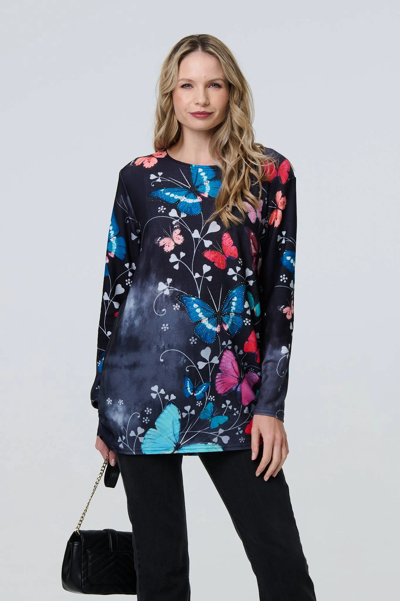 Butterfly Print Diamante Detail Tunic