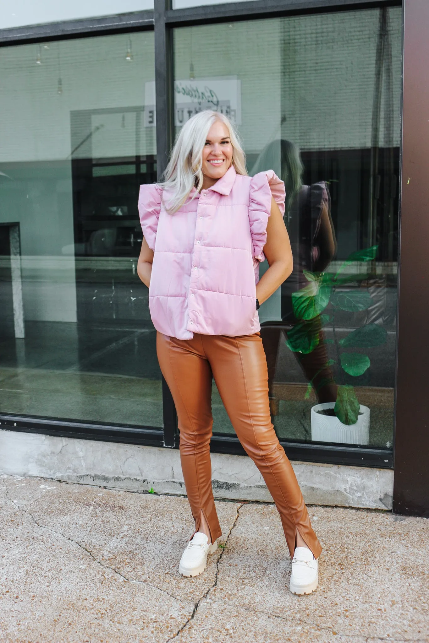 Call Me Crazy Blush Ruffle Puffer Vest