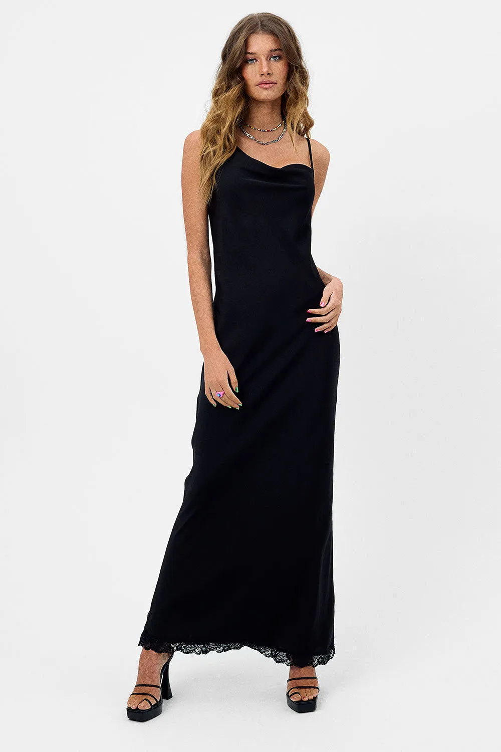 Cara Satin Maxi Dress - Black