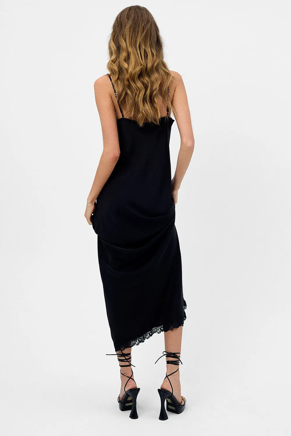 Cara Satin Maxi Dress - Black