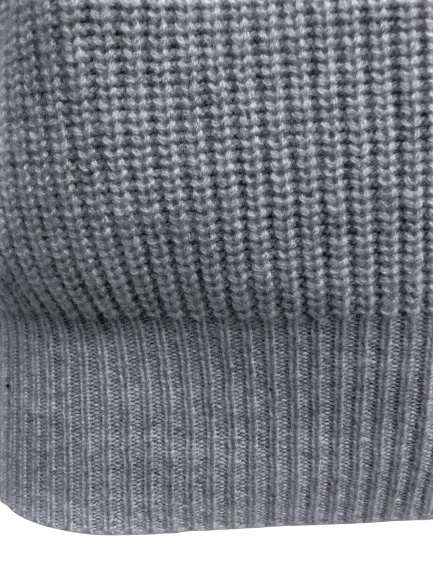 Cashmere Crewneck Sweater in Chunky Rib knit stitch Silver Grey