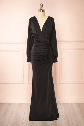 Cassidy Black | Plunging Neckline Mermaid Maxi Dress