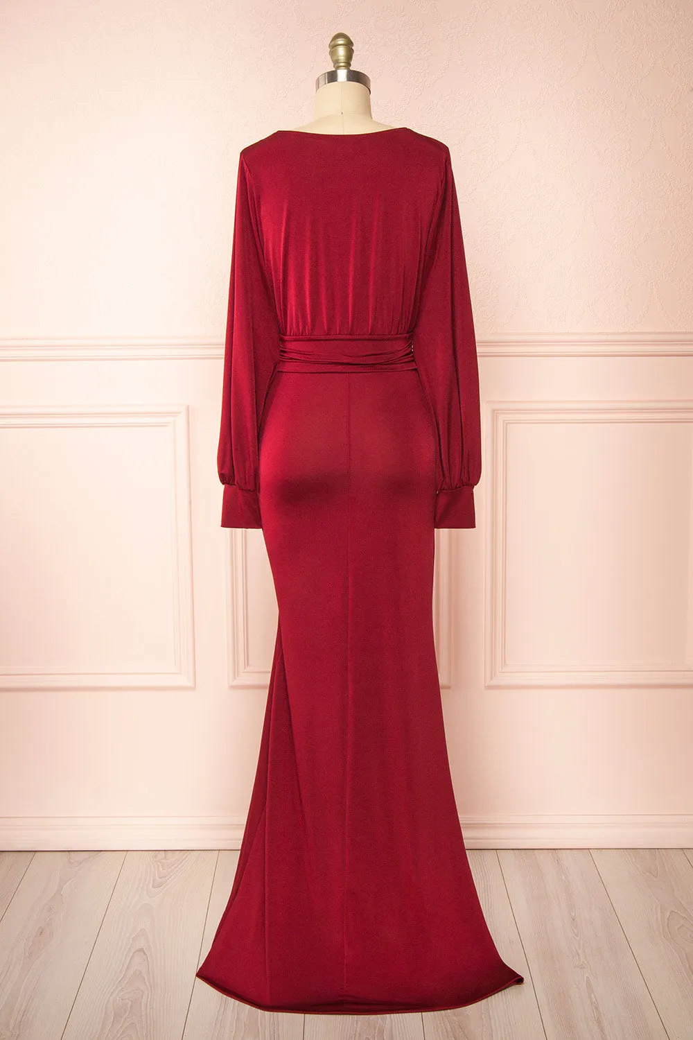 Cassidy Burgundy | Plunging Neckline Mermaid Maxi Dress