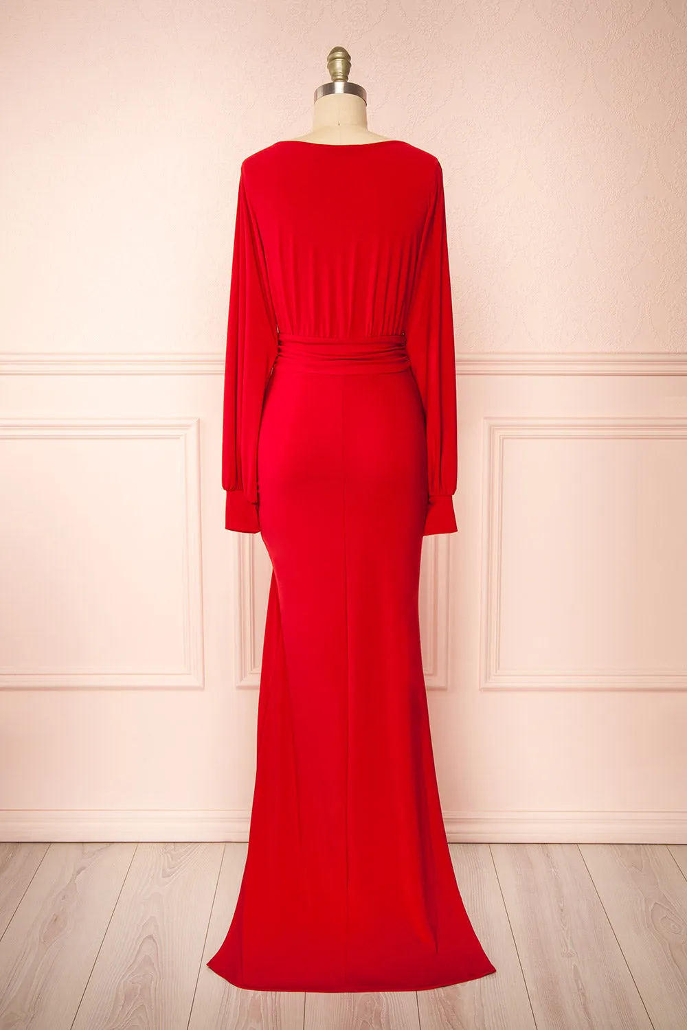 Cassidy Red | Plunging Neckline Mermaid Maxi Dress