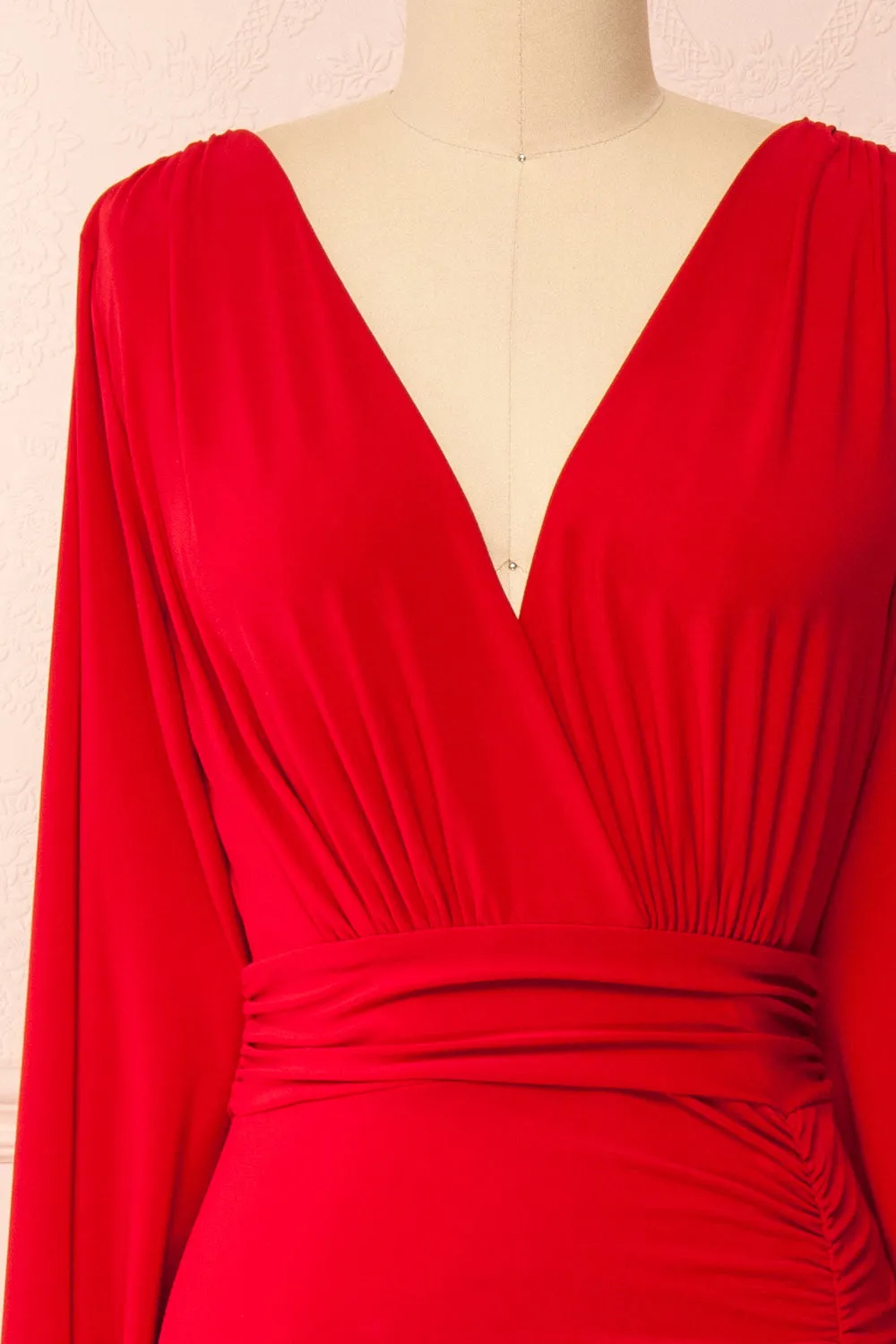 Cassidy Red | Plunging Neckline Mermaid Maxi Dress