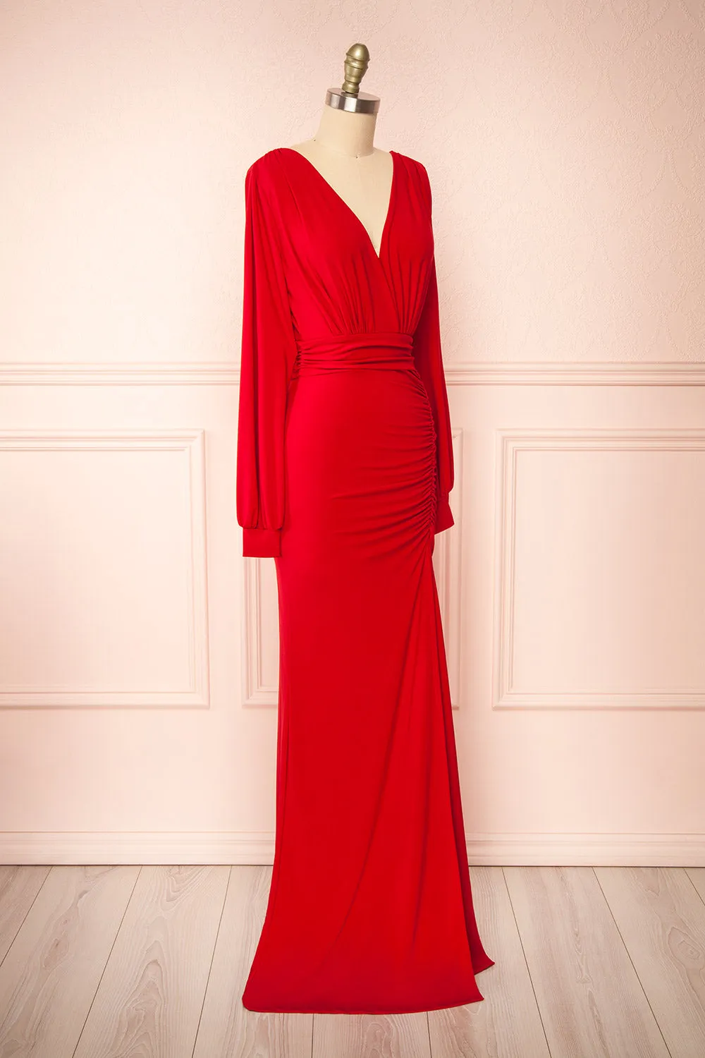 Cassidy Red | Plunging Neckline Mermaid Maxi Dress