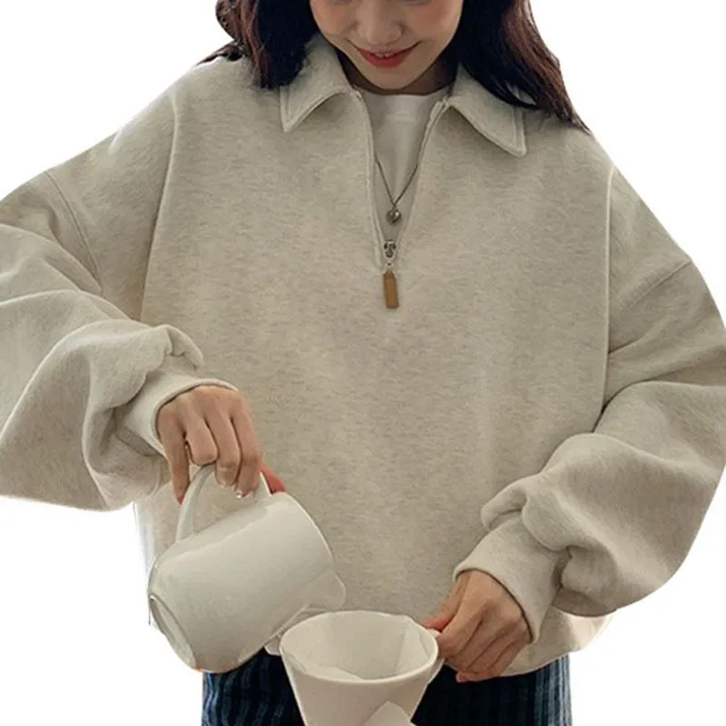 Casual Polo Neck Shirt Sweatshirt for Women