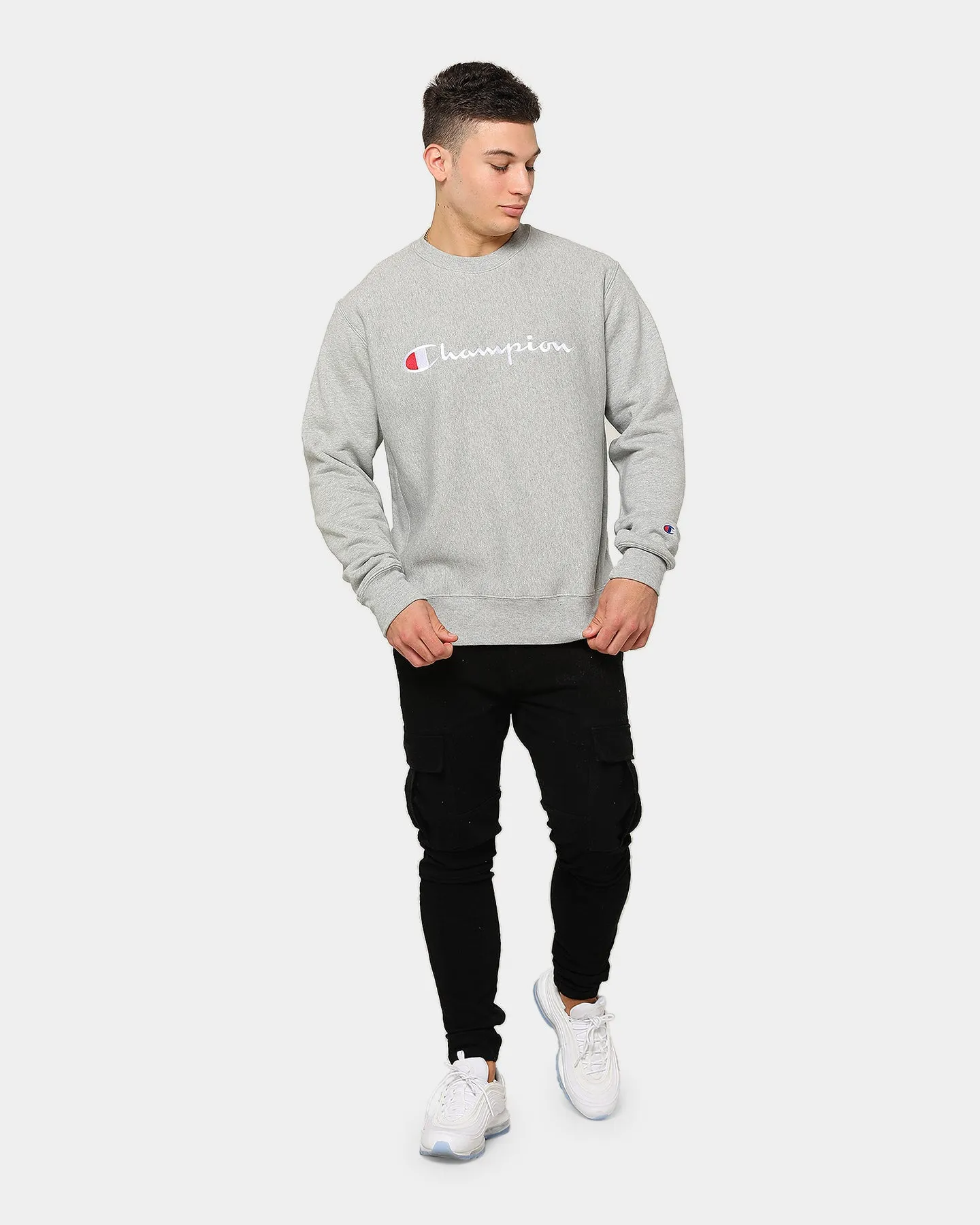 Champion Rev Weave Embroidered Crew Oxford Heather