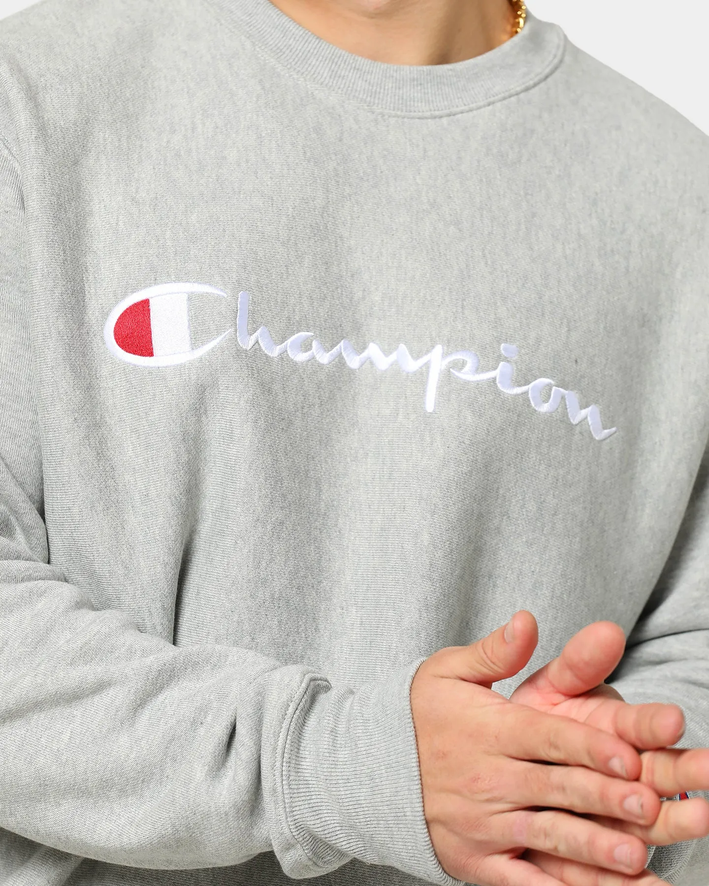 Champion Rev Weave Embroidered Crew Oxford Heather