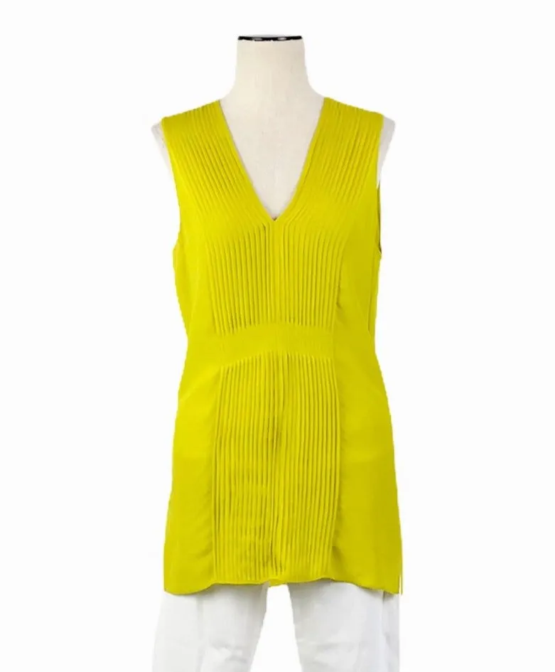 Chartreuse Pleated Sleeveless Tunic Top | Size Small