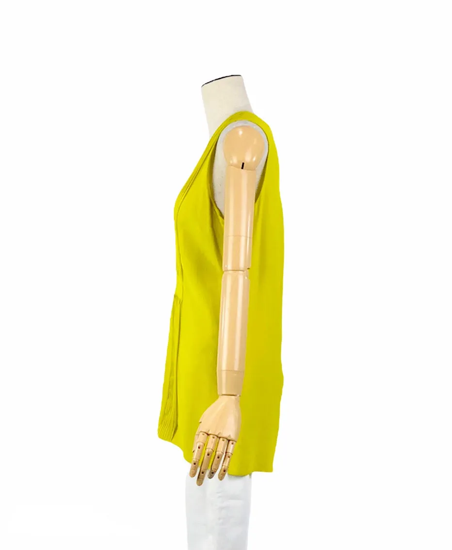 Chartreuse Pleated Sleeveless Tunic Top | Size Small