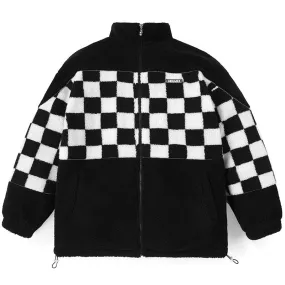 Checkerboard Embroidery Label Fleece Padded Coat