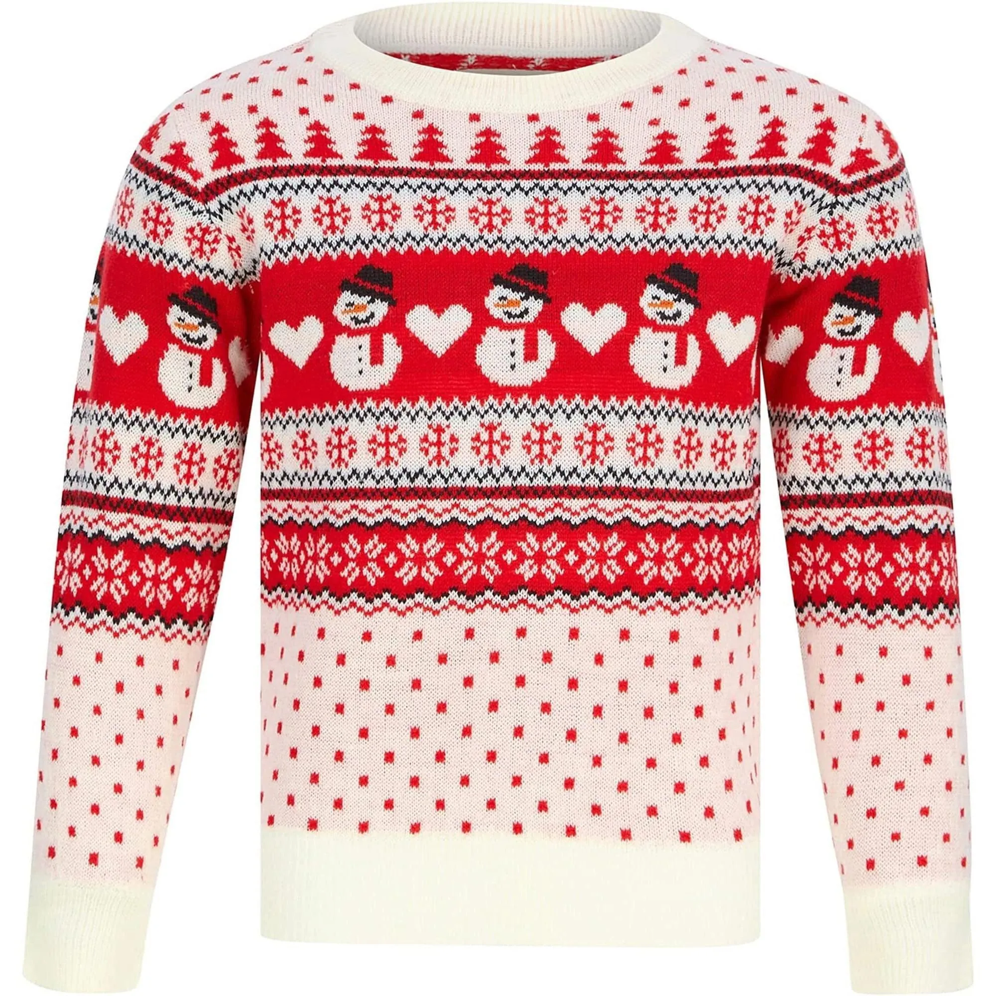 Christmas Snowman Nordic Fairisle Junior Christmas Jumper - Red