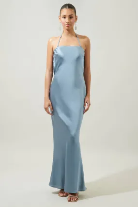 Clara Strapless Open Back Satin Maxi Dress