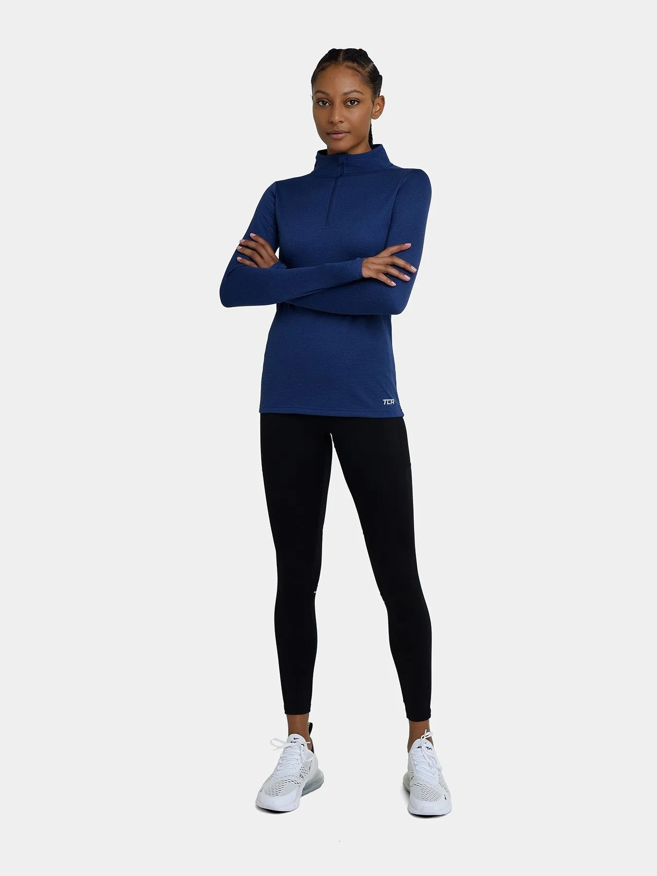 Cloud Fleece Quarter Zip Running Top For Women With Thumbholes & Side Zip Pocket