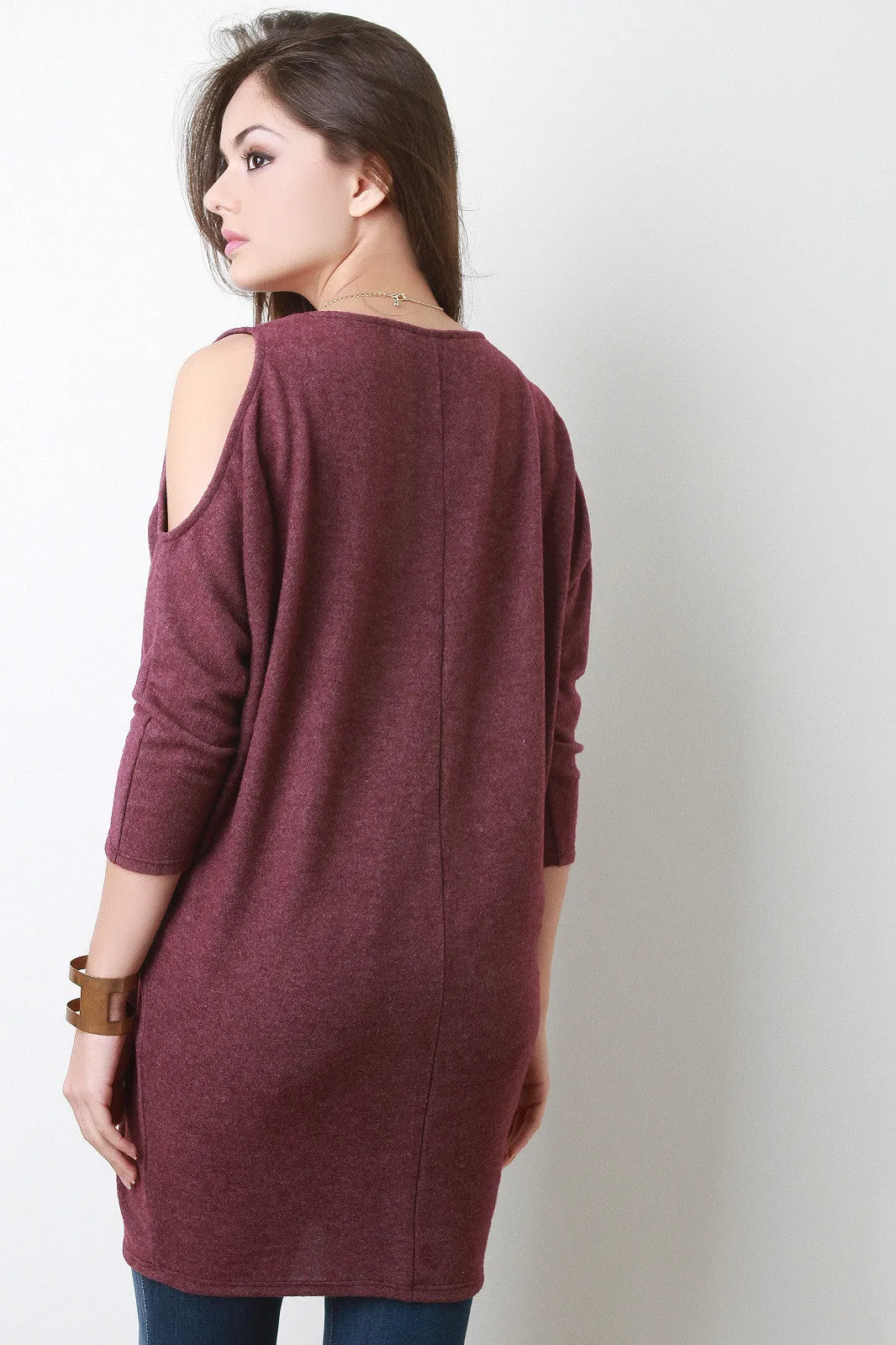 Cold Shoulder Dolman Sleeve Fleece Top