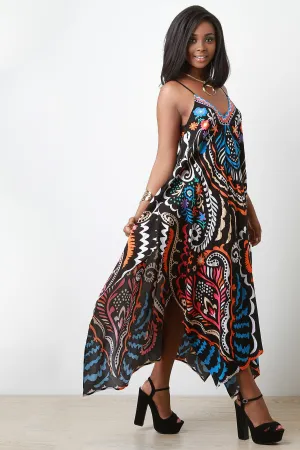 Colorful Print Asymmetrical Hem Maxi Dress