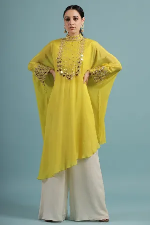 Corn Yellow Crystal Georgette Kaftan Tunic with Palazzo