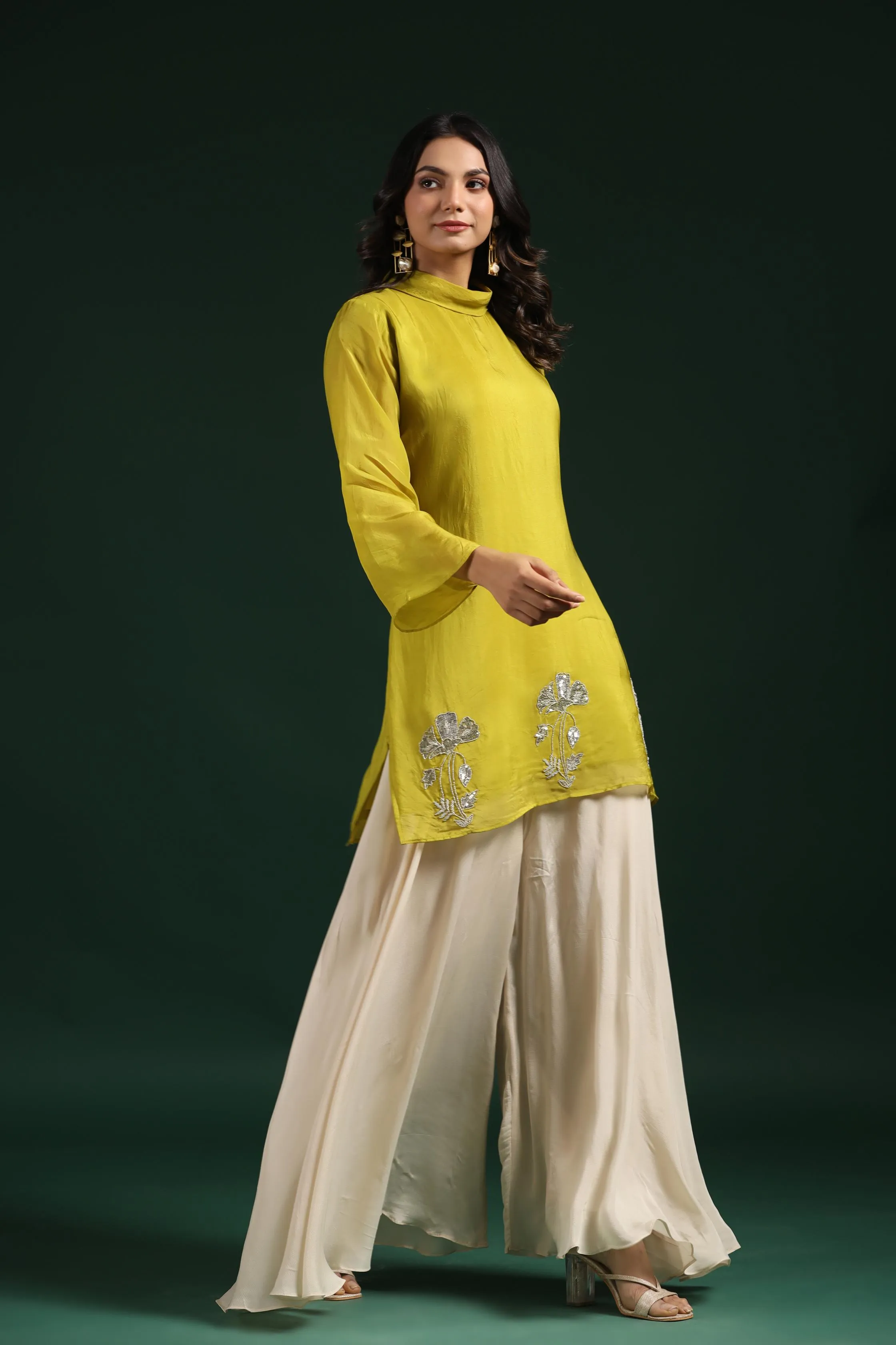 Corn Yellow Embellished Premium Organza Silk Palazzo Set