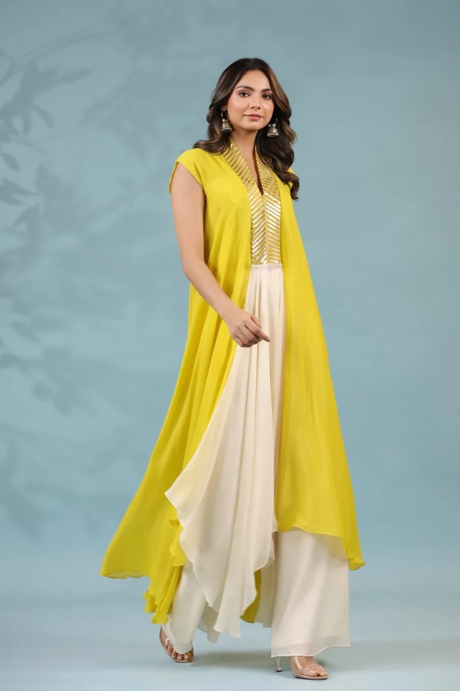 Corn Yellow Georgette Silk Tunic with Pants