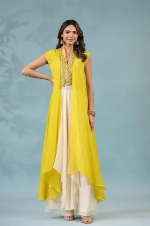 Corn Yellow Georgette Silk Tunic with Pants