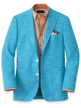 Cotton Blend Peak Lapel Sport Coat - Aqua