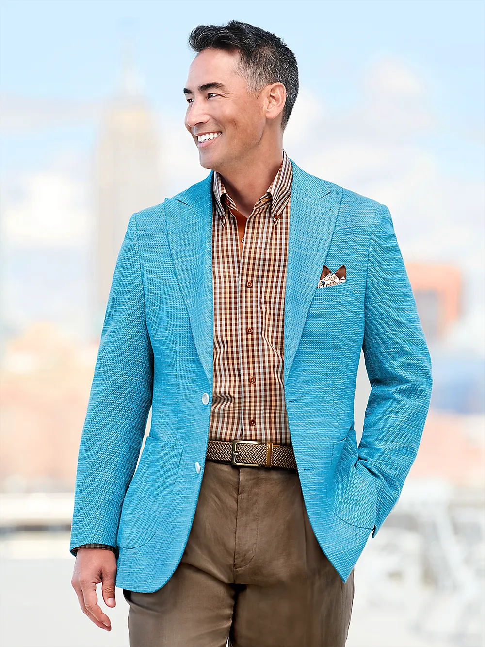 Cotton Blend Peak Lapel Sport Coat - Aqua