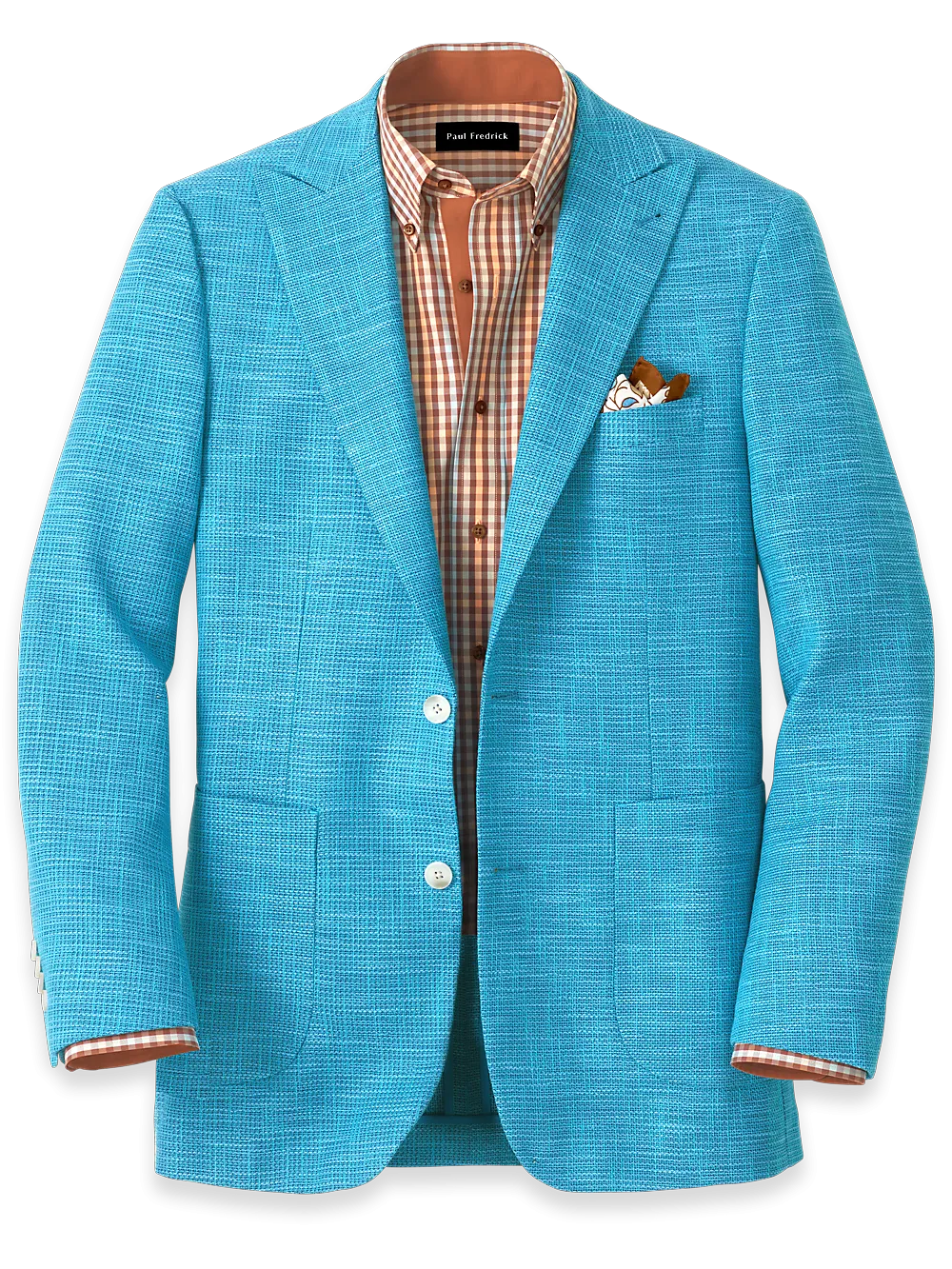 Cotton Blend Peak Lapel Sport Coat - Aqua