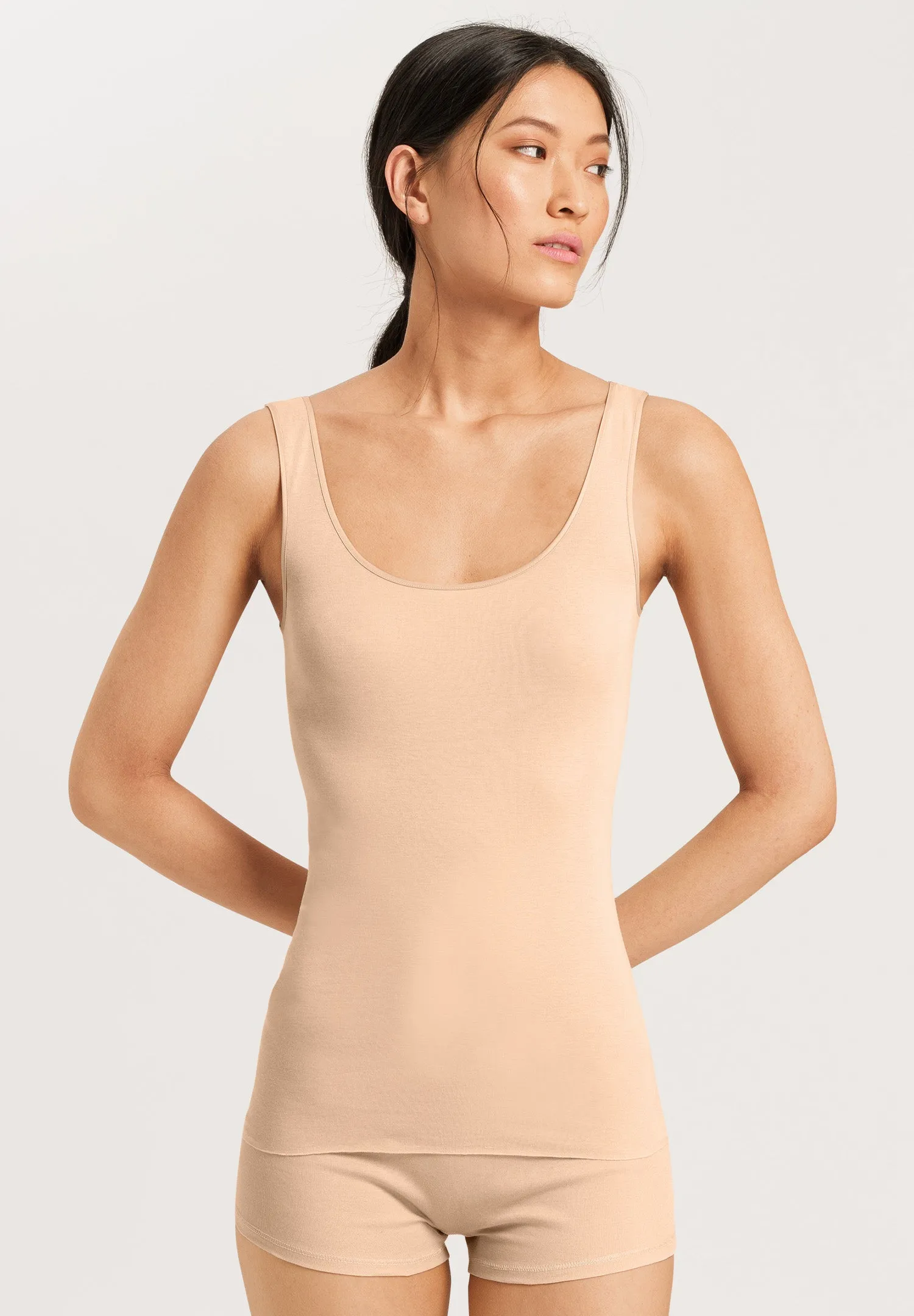 Cotton Seamless Round Neck Cotton Tank Top | Beige 71604-274