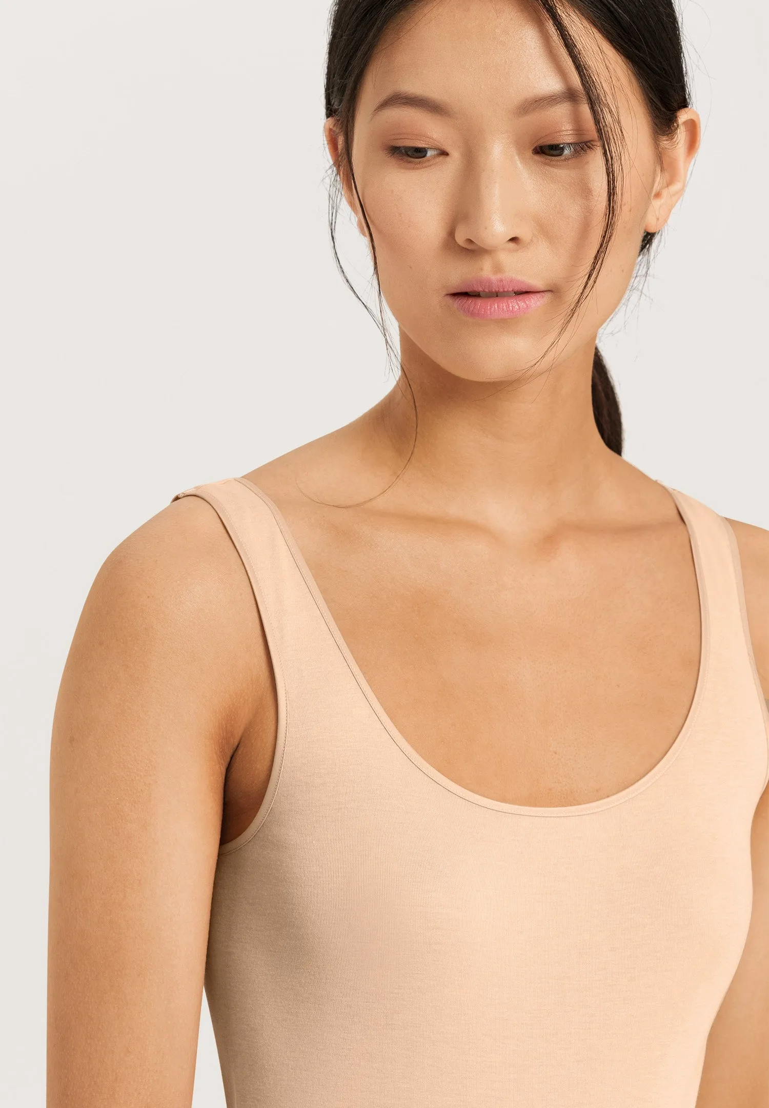 Cotton Seamless Round Neck Cotton Tank Top | Beige 71604-274