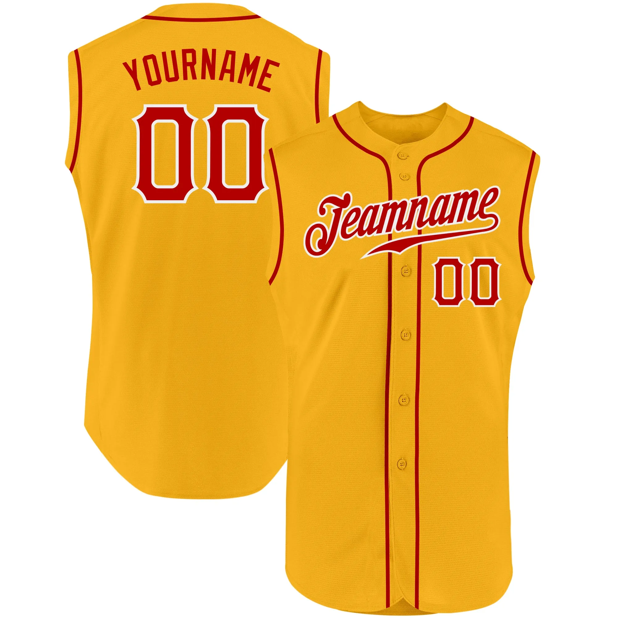 Custom Gold Red-White Authentic Sleeveless Baseball Jersey