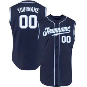 Custom Navy White-Light Blue Authentic Sleeveless Baseball Jersey