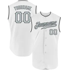 Custom White Silver-Black Authentic Sleeveless Baseball Jersey