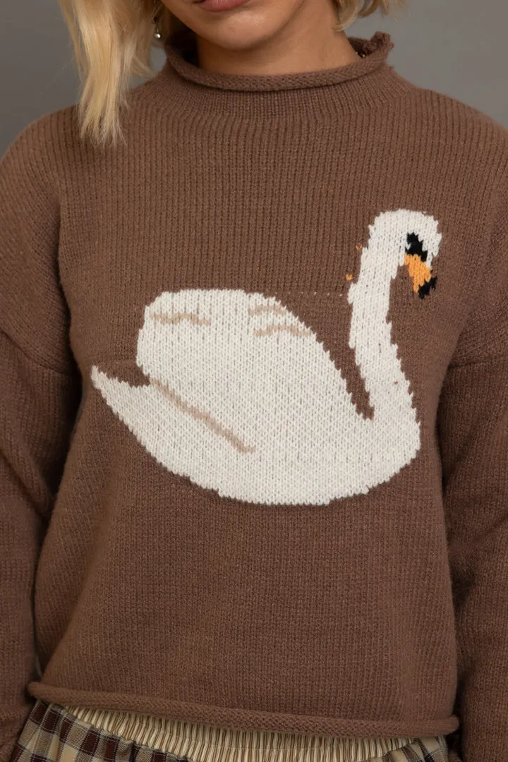 Daisy Street -  Swan Intarsia Boxy Knit Jumper