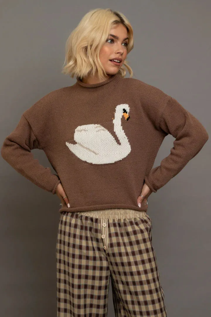 Daisy Street -  Swan Intarsia Boxy Knit Jumper