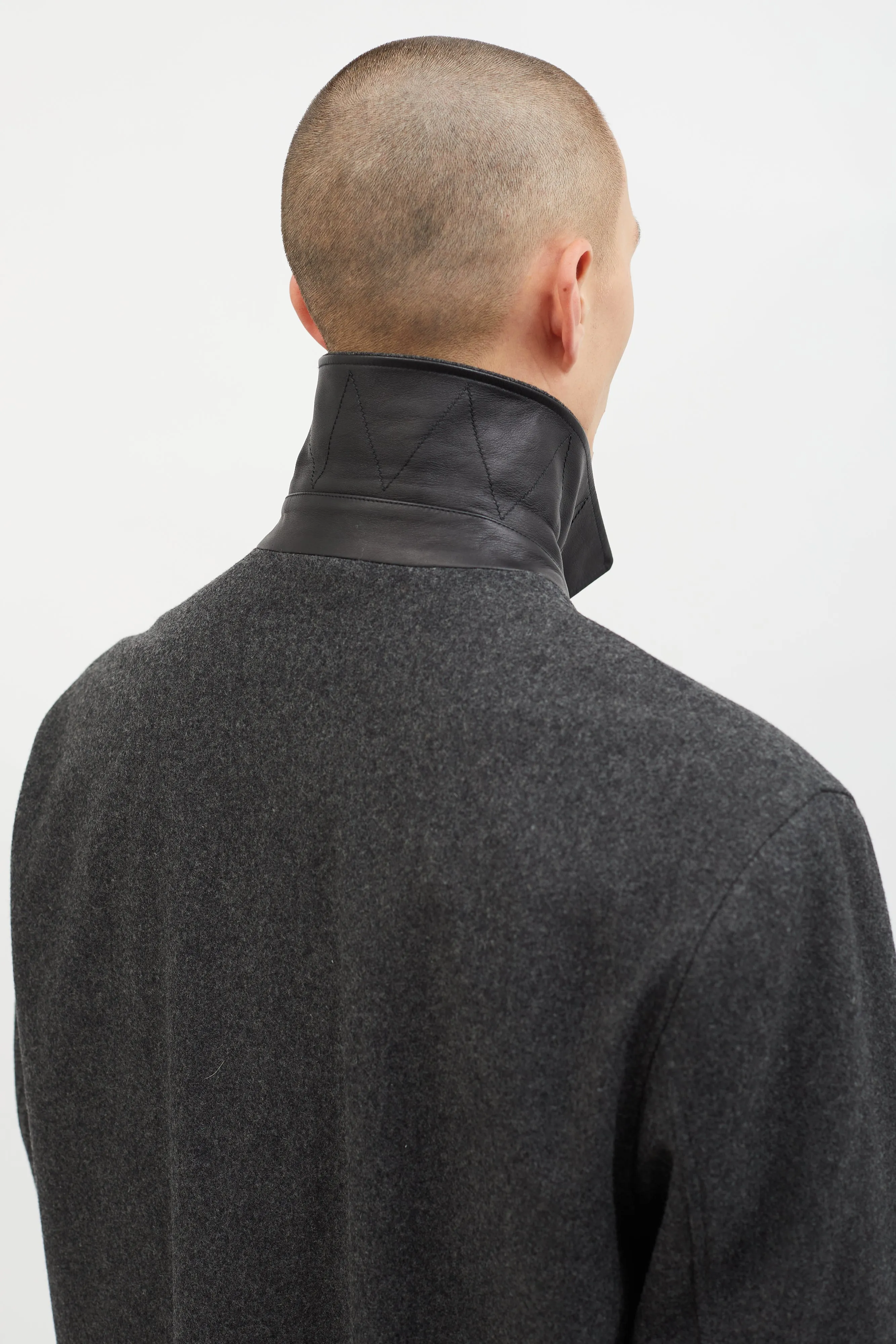 Dark Grey Wool Leather Lined Coat