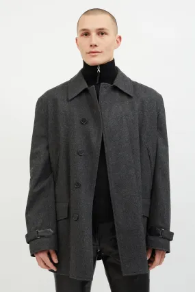 Dark Grey Wool Leather Lined Coat