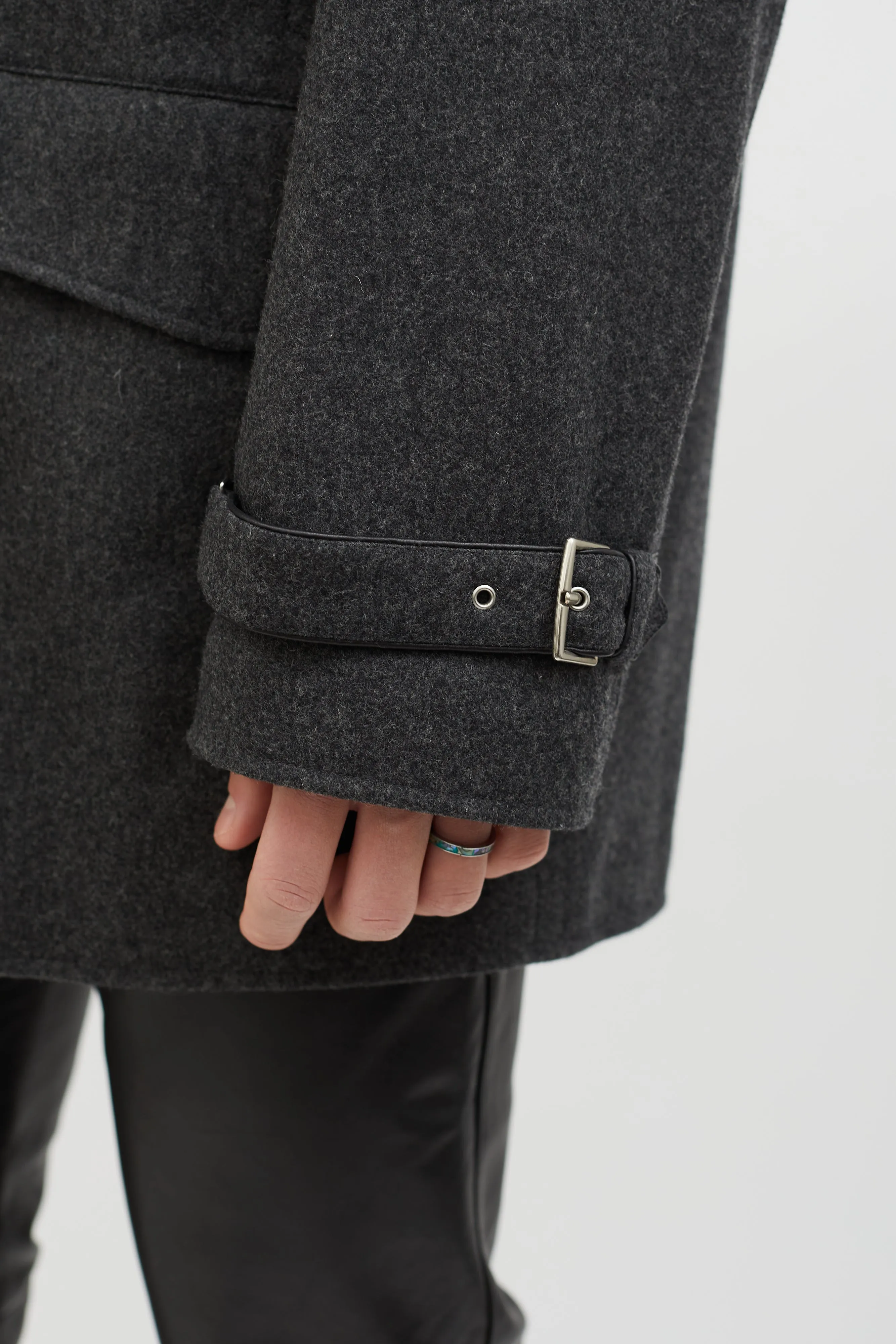 Dark Grey Wool Leather Lined Coat