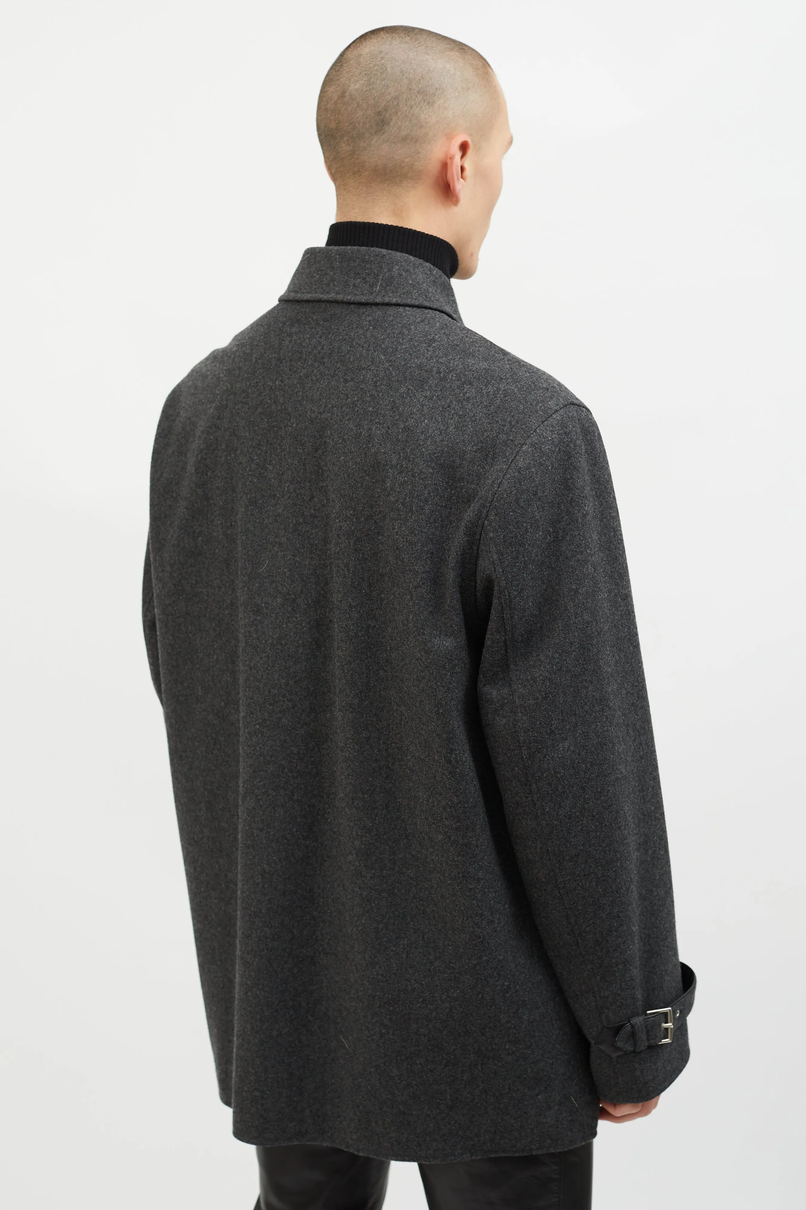 Dark Grey Wool Leather Lined Coat