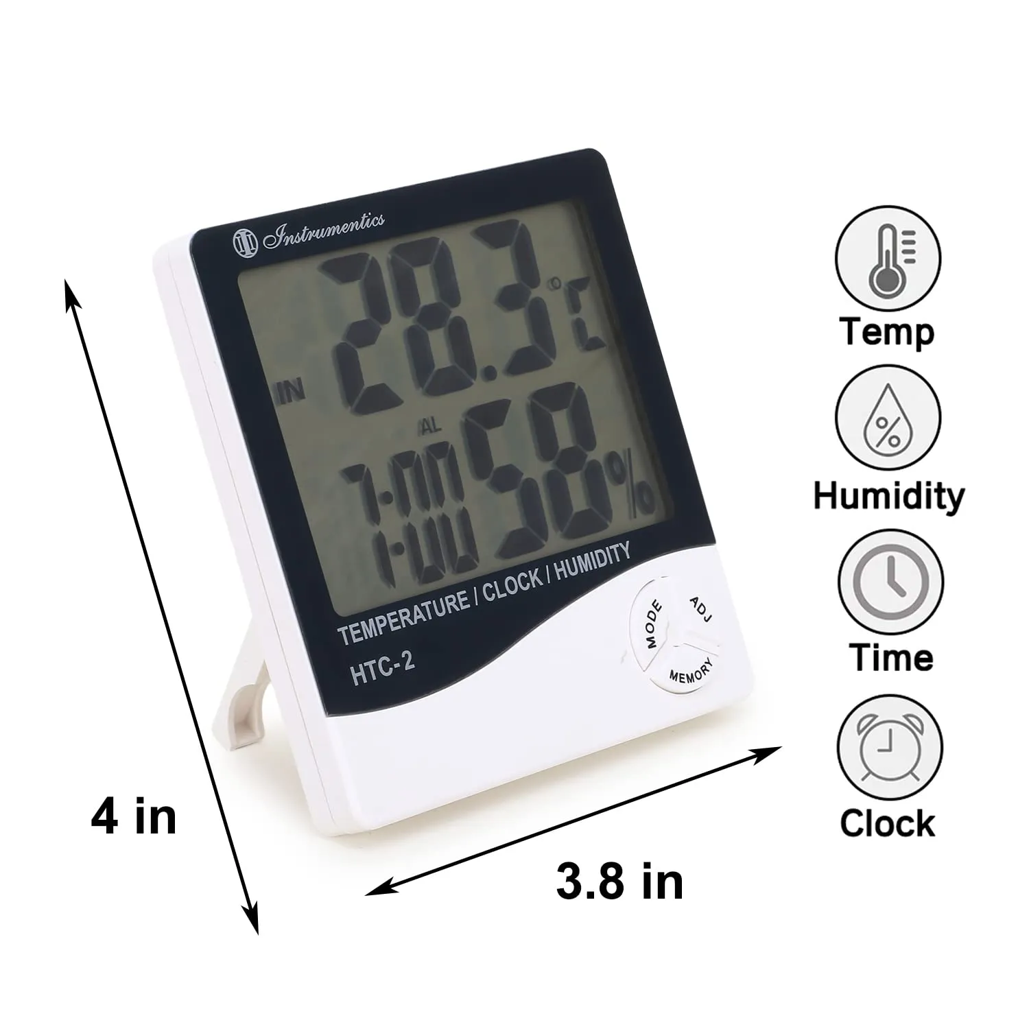 Dgarys Plastic Indoor Outdoor Temperature Humidity Hygrometer, Temperature, Humidity, Calendar, Clock, Alarm, Tabletop Or Wall Mount Htc-2