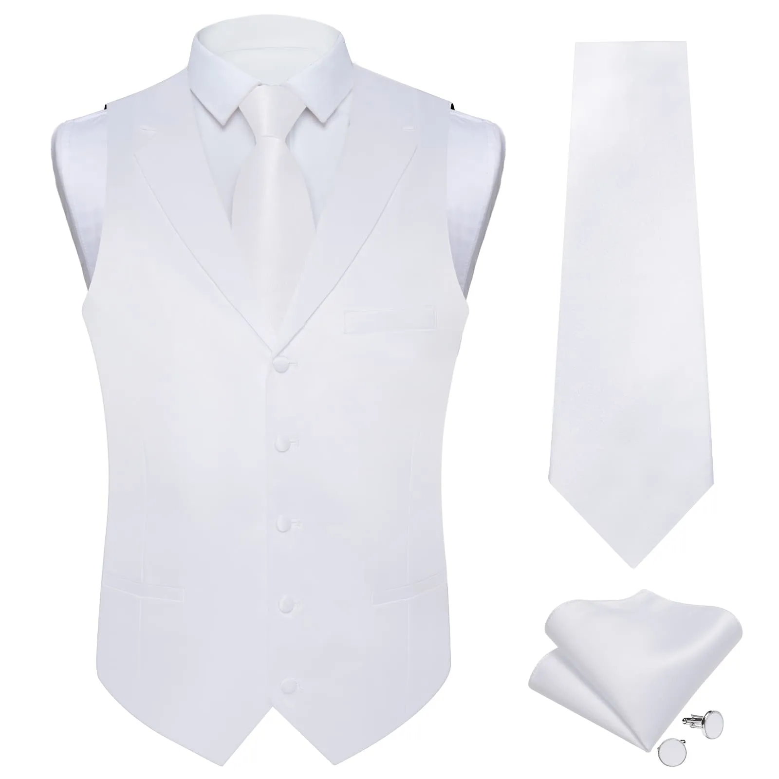 DiBanGu Tuxedo Waistcoat Pure White Solid Notched Collar Mens Dress Wedding Vest