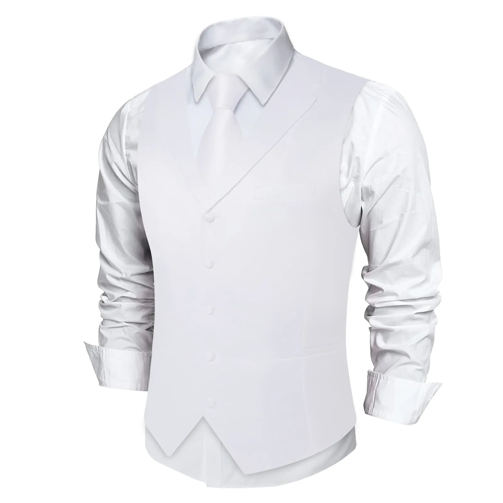 DiBanGu Tuxedo Waistcoat Pure White Solid Notched Collar Mens Dress Wedding Vest