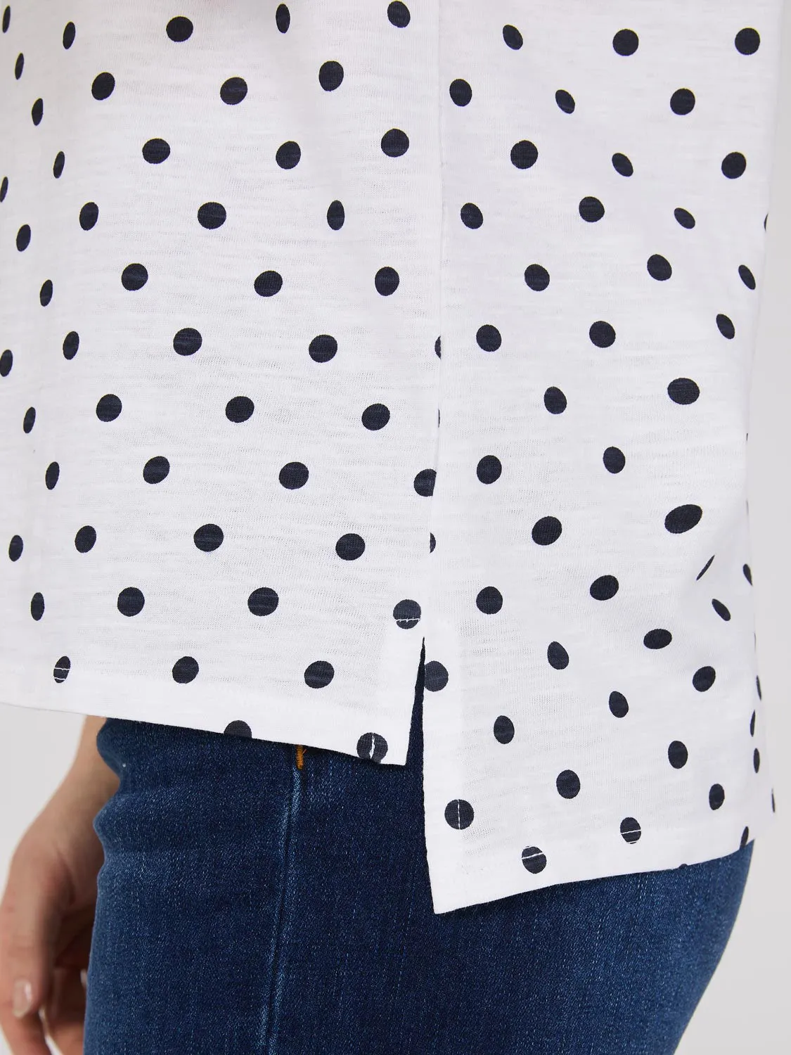 Dot Print Dolman Sleeve Top With Crochet Details