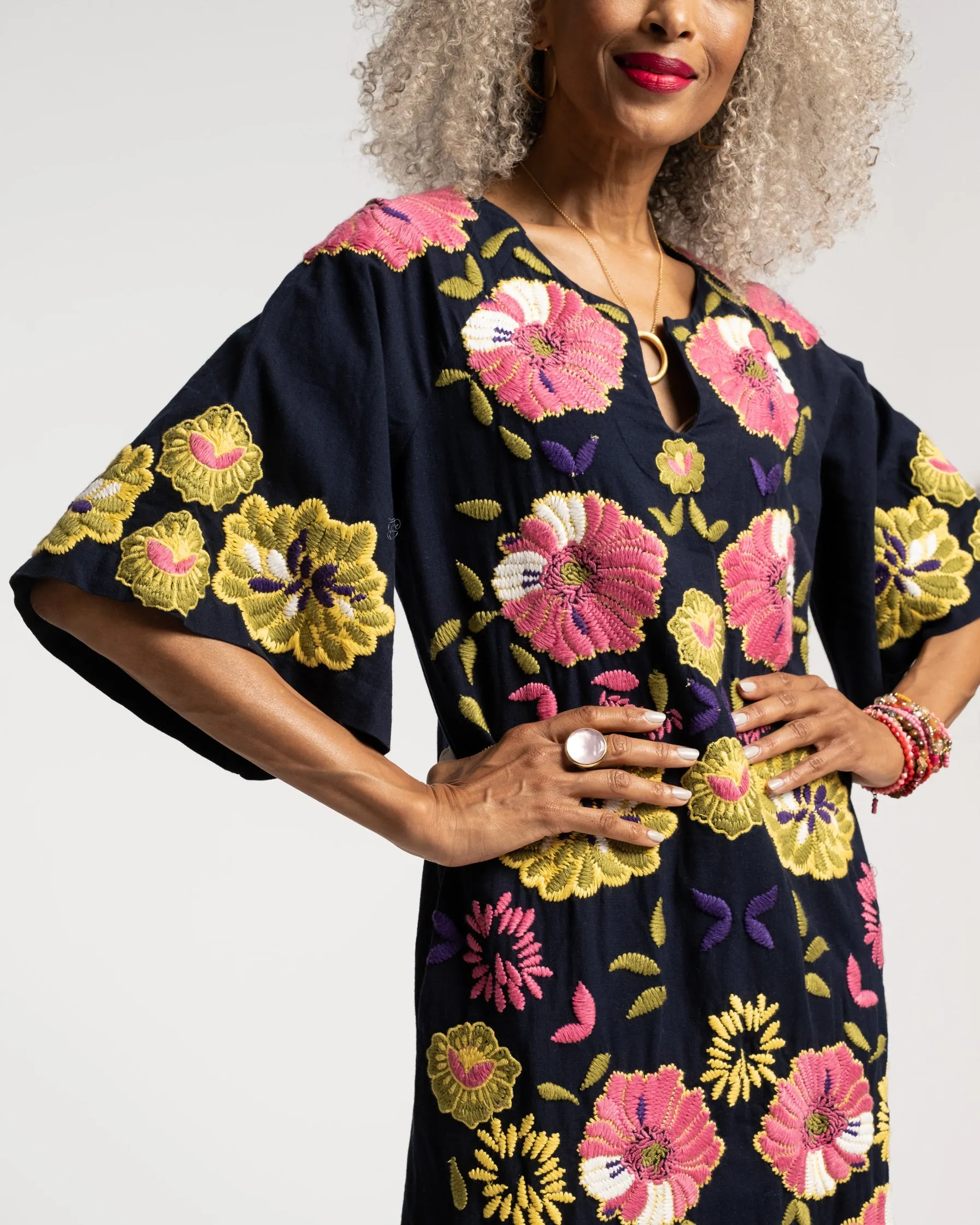 Dreamy Caftan African Daisy Print Navy Multi